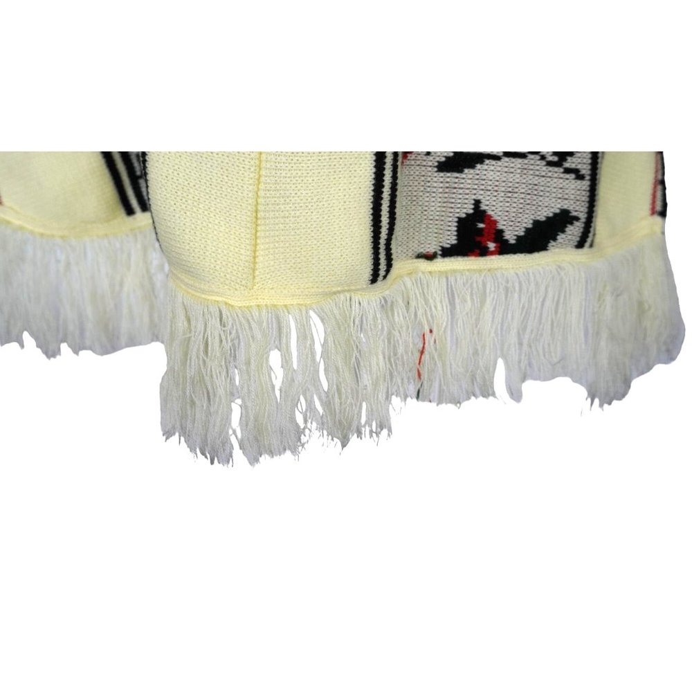 Vintage Poncho Serape Sleeveless Red Birds Ties at Collar Unisex One Size Fits M - Picture 6 of 9